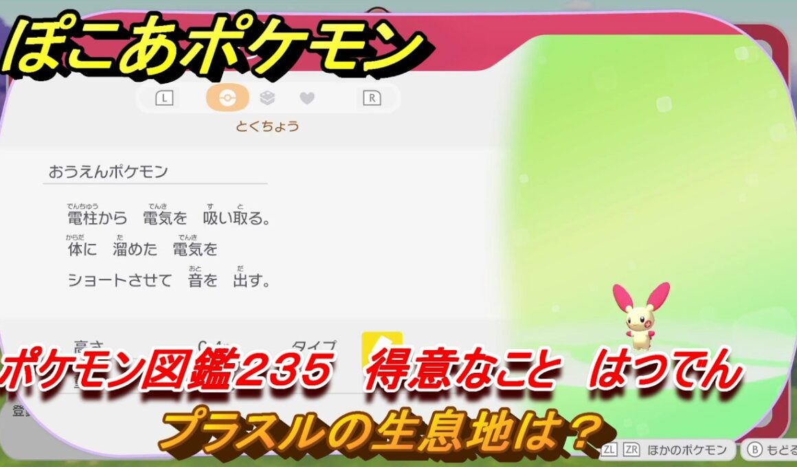 ぽこあポケモン　プラスルの生息地は？　ポケモン図鑑２３５　得意なこと　はつでん　＃９７９　【ぽこポケ】