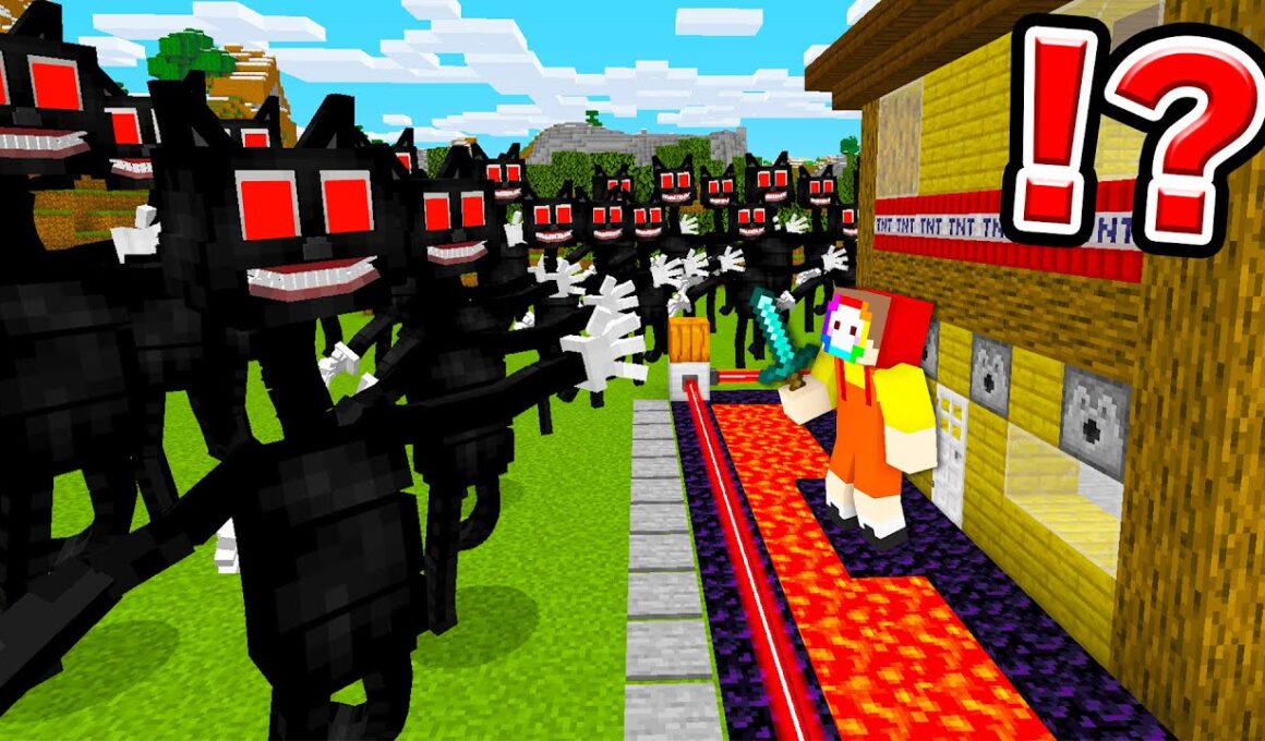 大量のカートゥーンキャットvs最強セキュリティハウス【まいくら・マインクラフト】