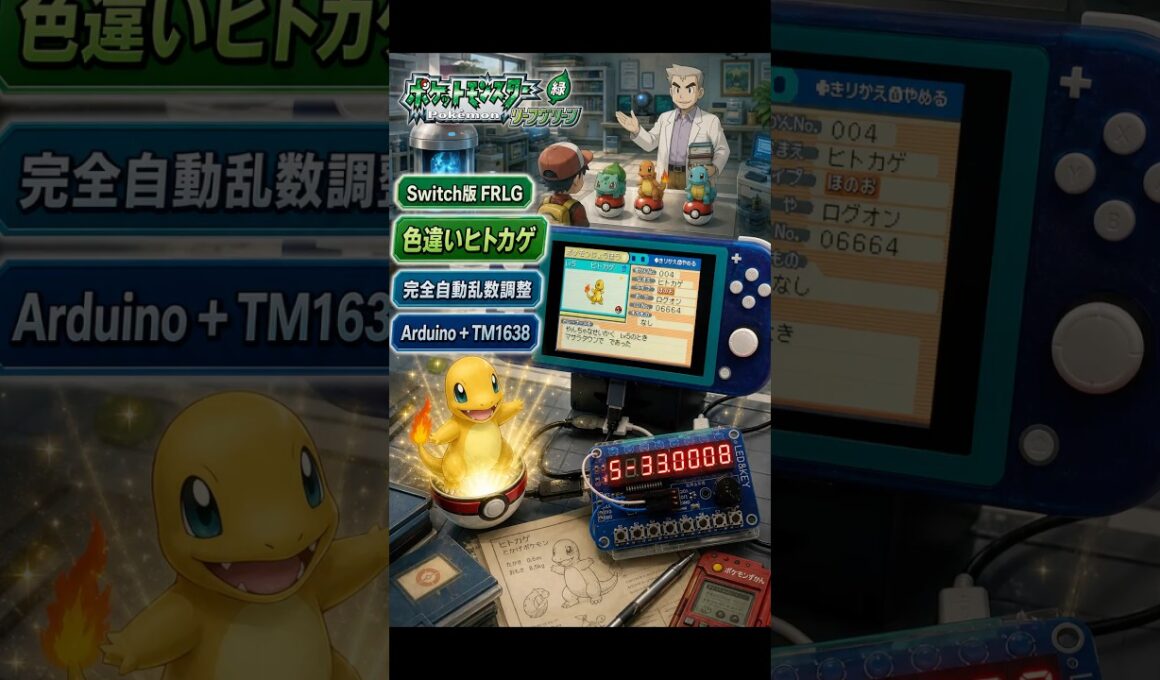 【Switch Lite 自動乱数調整】Arduino UNO × TM1638で色違いヒトカゲを自動操作で乱数調整【FRLG ファイアレッド/リーフグリーン】