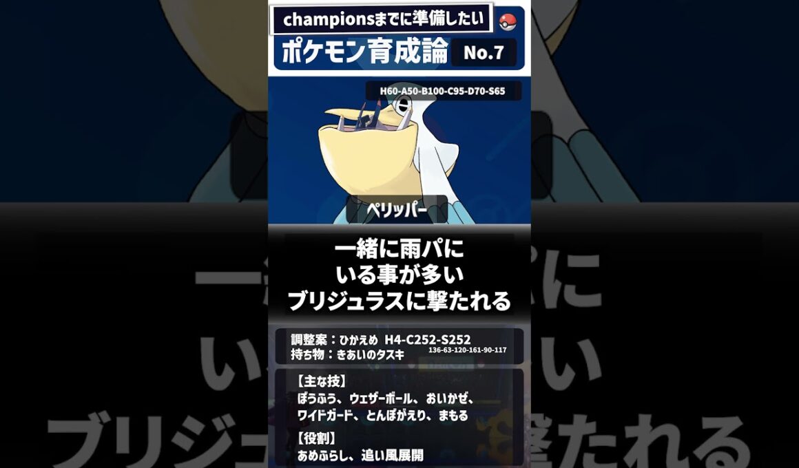 【ペリッパー】 チャンピオンズまでに準備しておきたいポケモン