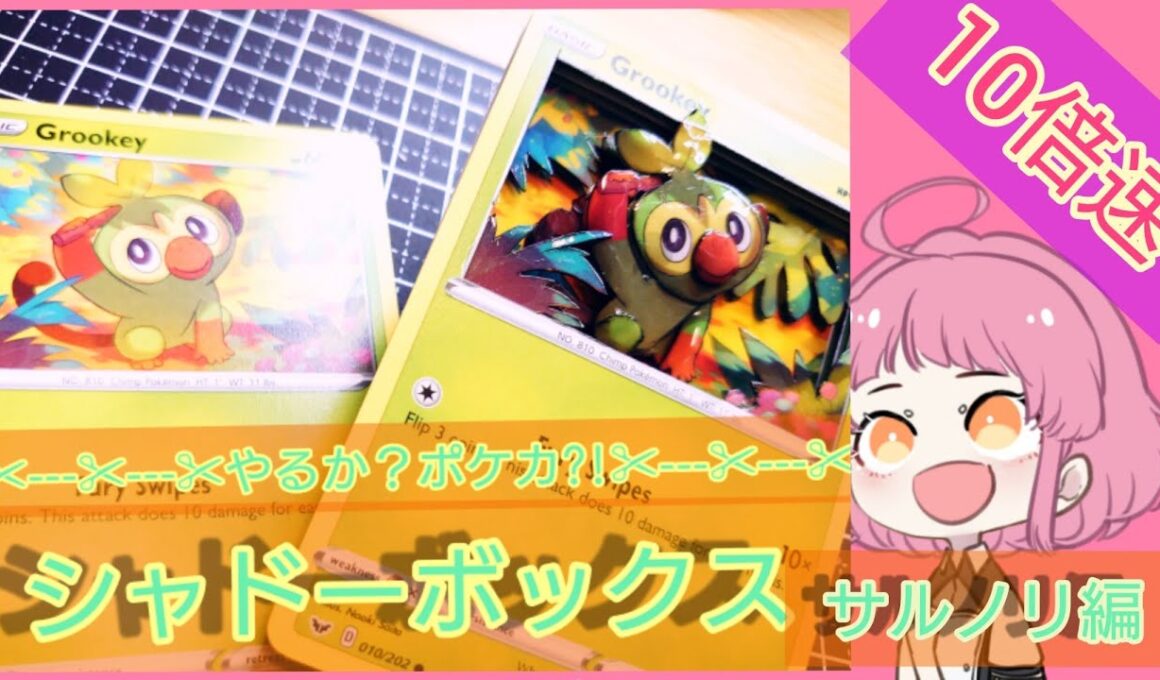 【ポケカ】初心者向けシャドーボックス！サルノリ編立体的にできました！【シャドーボックス】
