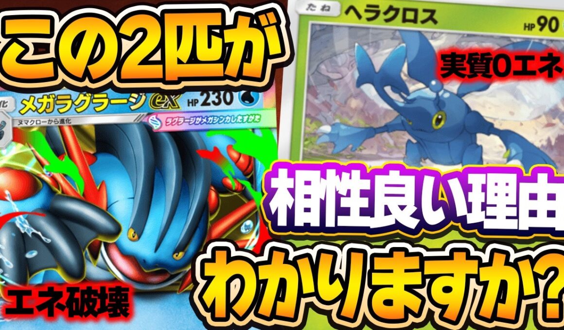 【ポケポケ】ヘラクロスの相棒はメガラグラージexでした。0エネ80打点のヘラクロスとメガラグラージexのエネ破壊が相性抜群なことに気づいている人いる？