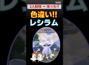 光った!!【色違いレシラム！】２人討伐、ついにメガディアンシー初参戦【ポケモンGOー伝説レイド】