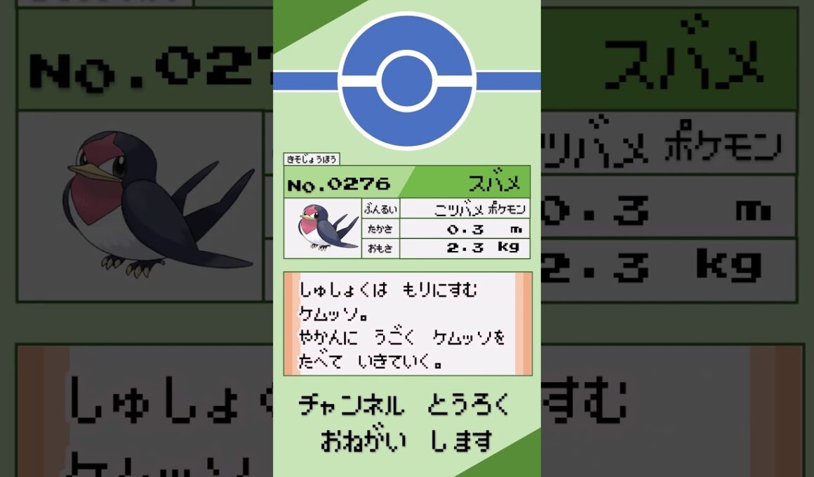 ポケモン　1分紹介　スバメ #shorts #ゆっくり解説 #ポケモン
