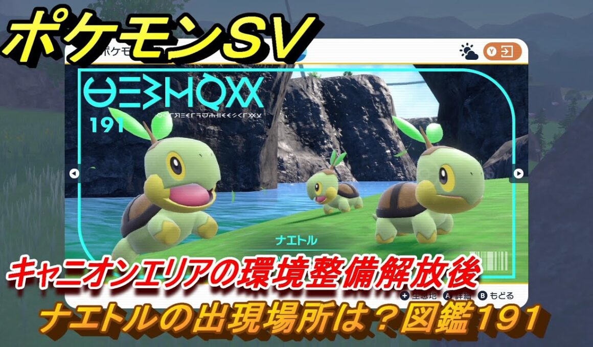 ポケモンＳＶ　ナエトルの出現場所は？図鑑１９１　キャニオンエリアの環境整備解放後　ブルーベリー図鑑エリア　＃１５９　【DLCゼロの秘宝　碧の仮面・藍の円盤】
