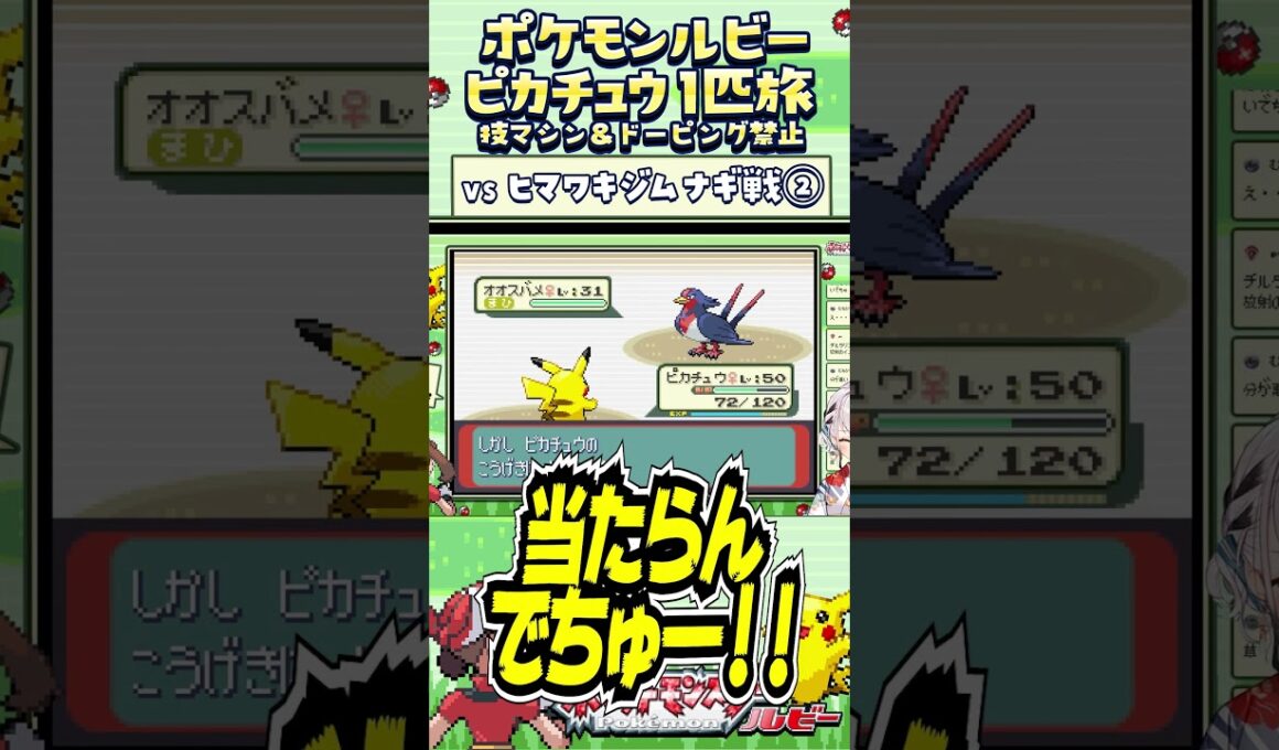 【ポケモンルビー / ピカチュウ1匹旅】オオスバメの影分身！技マシン＆ドーピング禁止縛り旅  【ポケットモンスタールビー サファイア】 #ポケモン #一人旅  #shorts #vtuber
