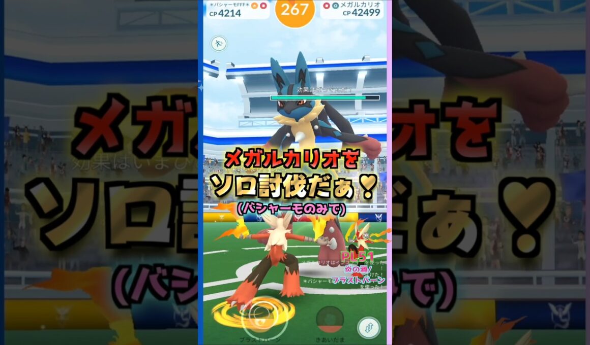 メガルカリオをソロ討伐!!バシャーモver【ポケモンGO】