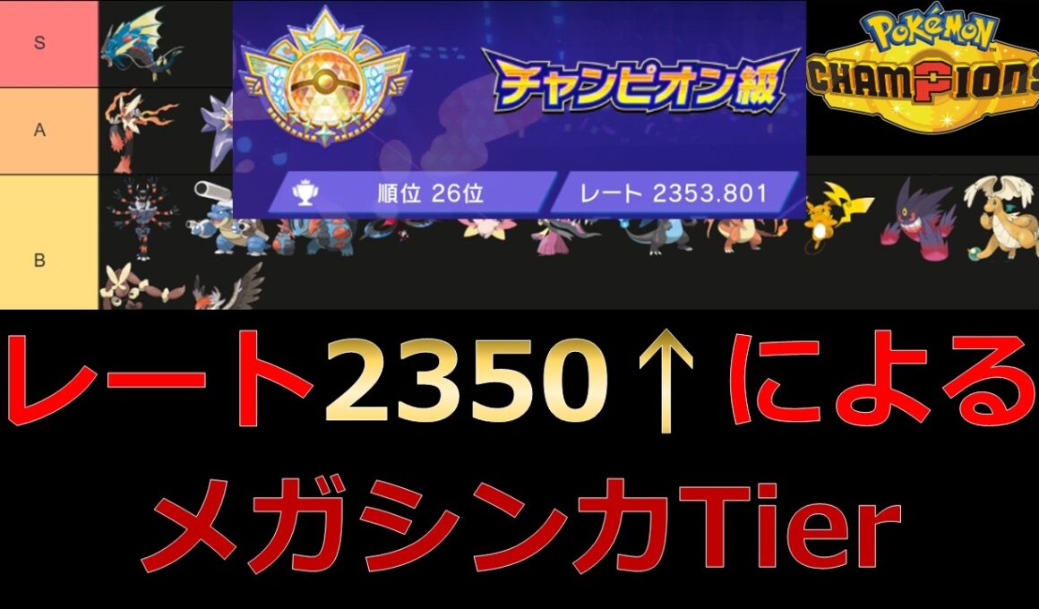 【ポケモンチャンピオンズ】レート2350越えによるtier表解説メガシンカ編！（修正版）【ランクバトルシーズンM-3】