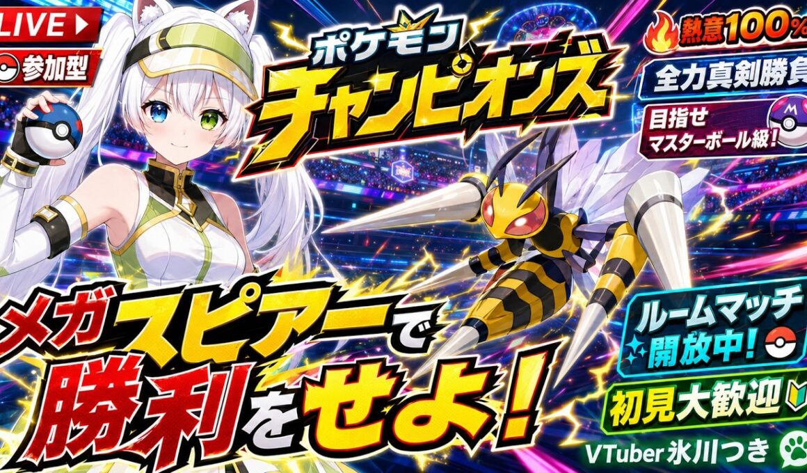 【ポケモンチャンピオンズ参加型】メガスピアーで勝利をせよ！熱意100％で全力真剣勝負！ランクマッチで目指せマスターボール級！ルームマッチ開放中！視聴者と対戦するぞ！初見大歓迎【VTuber/氷川つき】